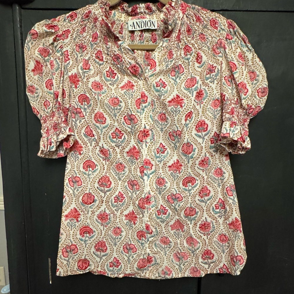Andion Women's Floral Blouse - Red and Cream